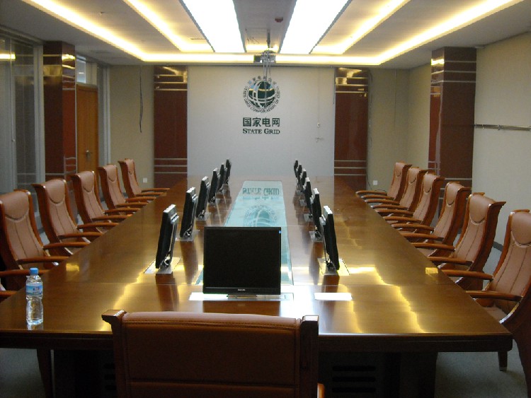 二十人位会议桌|免漆板会议桌|多功能博奥无纸化升降会议桌视频