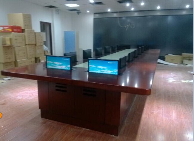 八人位会议桌|实木油漆会议桌|多功能博奥无纸化升降会议桌维修